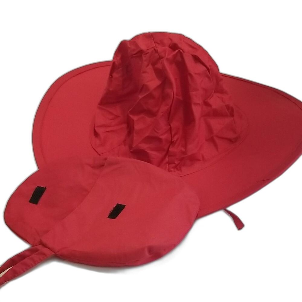 Foldable Red Wide Brim Sun Hat Roll Up Travel Visor Adjustable Ribbon Beach Stra